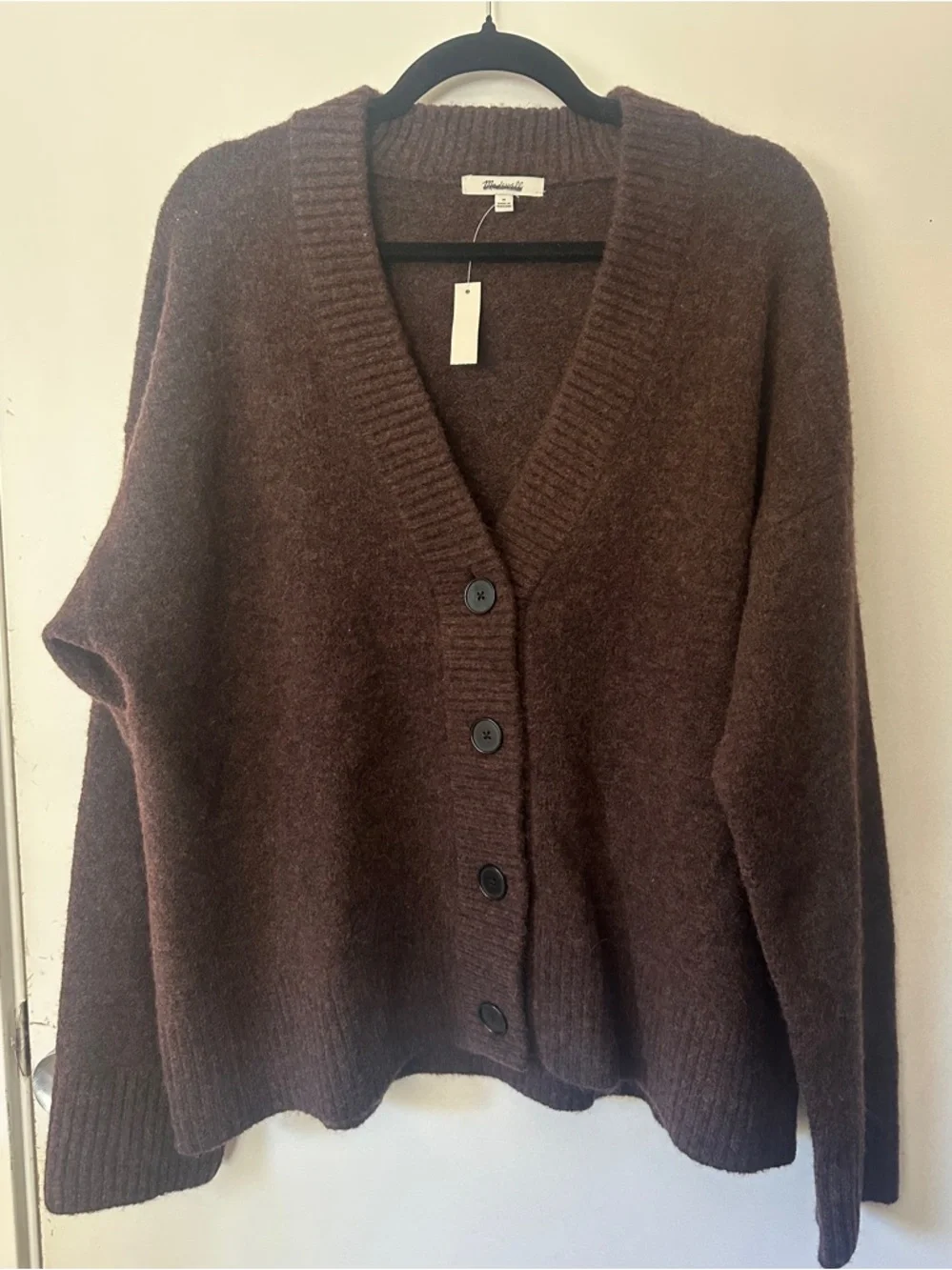 Madewell Dark Brown V‑Neck Button Cardigan Wool Alpaca Blend Sweater - Picture 4 of 9